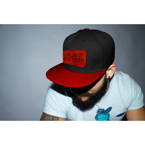 Count's Kustoms Classic LOGO Patch Red Flat Bill Trucker Hat